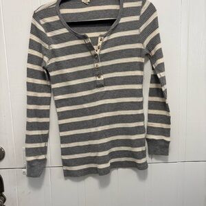 J. Crew Gray and Cream Striped Henley Top